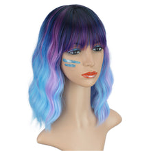 Load image into Gallery viewer, Water Ripple Short Curly Hair Wig, Women's High-temperature Silk Wig Full Set Blue Purple Mixed Dyeing Wig Cover
