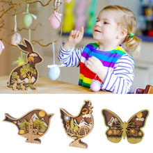 Load image into Gallery viewer, Easter Wood Crafts Ornaments Rabbit Creative Home Decoration Wooden Cute Butterfly Hen Bird Small Animal Ornaments Gift
