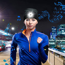 Load image into Gallery viewer, Wireless Bluetooth Headphone Knitted Cap With LED Lights Outdoor Night Run Lighting Warm USB Charging Red And Blue Warning Light Knitted Cap
