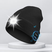 Load image into Gallery viewer, Wireless Bluetooth Headphone Knitted Cap With LED Lights Outdoor Night Run Lighting Warm USB Charging Red And Blue Warning Light Knitted Cap
