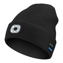 Load image into Gallery viewer, Wireless Bluetooth Headphone Knitted Cap With LED Lights Outdoor Night Run Lighting Warm USB Charging Red And Blue Warning Light Knitted Cap
