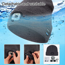 Load image into Gallery viewer, Wireless Bluetooth Headphone Knitted Cap With LED Lights Outdoor Night Run Lighting Warm USB Charging Red And Blue Warning Light Knitted Cap

