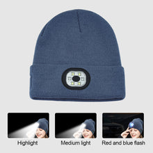 Load image into Gallery viewer, Wireless Bluetooth Headphone Knitted Cap With LED Lights Outdoor Night Run Lighting Warm USB Charging Red And Blue Warning Light Knitted Cap
