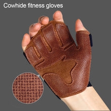 Load image into Gallery viewer, 1 Pair Cowhide Fitness Half-Finger Gloves Horizontal Bar Weightlifting Hard Pull Equipment Exercise Anti-Slip Wear-Resistant Gloves Outdoor Riding Mountaineering Equipment
