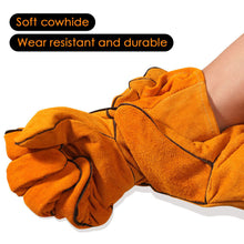 Load image into Gallery viewer, 1Pair Lengthened Wear Resistant Cow Leather Welder Gloves Anti-Heat Work Safety Gloves For Welding Metal Hand Tools
