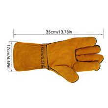 Load image into Gallery viewer, 1Pair Lengthened Wear Resistant Cow Leather Welder Gloves Anti-Heat Work Safety Gloves For Welding Metal Hand Tools
