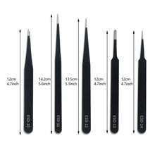 Load image into Gallery viewer, Stainless Steel Curved Straight Black Tweezer Nail Art Nipper Picking Tool Sequins Beads Making Tool Hand Tool Set

