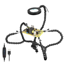 Load image into Gallery viewer, Multi Soldering Helping Hand Tool Table Clip with Magnifying Glass Third Hand Soldering Stand Welding PCB Holder Flexible Arm Soldering Tool
