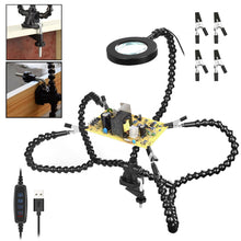 Load image into Gallery viewer, Multi Soldering Helping Hand Tool Table Clip with Magnifying Glass Third Hand Soldering Stand Welding PCB Holder Flexible Arm Soldering Tool

