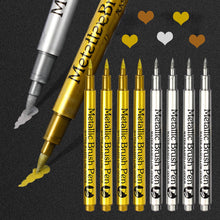 Load image into Gallery viewer, Brush Metallic Marker Pens Gold Silver Color Permanent Art Marker For Manga Crafts Scrapbooking School Stationery Supplies
