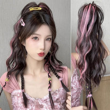 Load image into Gallery viewer, Gripping Clip Ponytail Wig Fluffy Colorful Highlight Dyed Ponytail Simulation Synthetic Wig Natural Long Curly Hair
