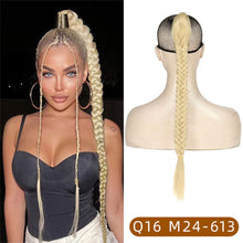 Load image into Gallery viewer, Long Straight Synthetic Hair Extension Braided Fishtail Fishbone Drawstring Ponytail Hair Ombre Blonde For White Women
