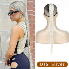 Load image into Gallery viewer, Long Straight Synthetic Hair Extension Braided Fishtail Fishbone Drawstring Ponytail Hair Ombre Blonde For White Women
