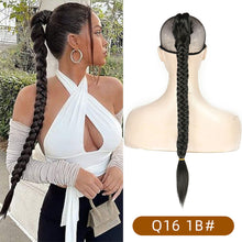 Load image into Gallery viewer, Long Straight Synthetic Hair Extension Braided Fishtail Fishbone Drawstring Ponytail Hair Ombre Blonde For White Women
