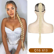 Load image into Gallery viewer, Long Straight Synthetic Hair Extension Braided Fishtail Fishbone Drawstring Ponytail Hair Ombre Blonde For White Women
