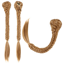 Load image into Gallery viewer, Long Straight Synthetic Hair Extension Fishbone Braided Fishtail Drawstring Ponytail Hair Blonde Wig for Women
