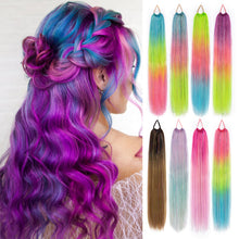 Load image into Gallery viewer, 9-strand Braided Colorful Laser Silk Fake Hair Ponytail Extension Hair Colorful Braid Gradient Color Wig for Women Girls
