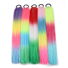Load image into Gallery viewer, 9-strand Braided Colorful Laser Silk Fake Hair Ponytail Extension Hair Colorful Braid Gradient Color Wig for Women Girls
