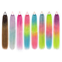 Load image into Gallery viewer, 9-strand Braided Colorful Laser Silk Fake Hair Ponytail Extension Hair Colorful Braid Gradient Color Wig for Women Girls
