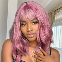 Load image into Gallery viewer, Women's Medium Length Wig Water Ripple Curly Wig Wigs with Bangs Female Pink Wig Heat Resistant Synthetic Hair Lolita Hair

