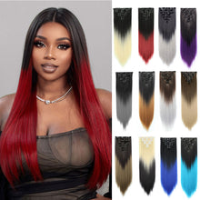 Load image into Gallery viewer, 7pcs/Set Long Straight Hair Extension Wig Gradient High Tempreture Synthetic Hairpiece Clip in Red Women Hair Extensions
