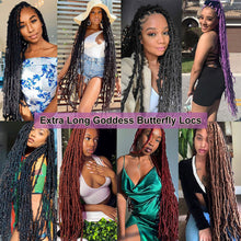 Load image into Gallery viewer, Butterfly Faux Crochet Goddess Braids Wig Looped Distressed Butterfly Soft Locs Crochet Dreadlocks Synthetic Hair Extension
