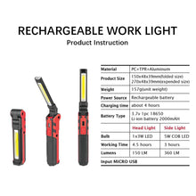 Load image into Gallery viewer, Car Repair COB LED Work Light Dimmable USB Rechargeable LED Flashlight Inspection Lamp With Magnetic Hook Power Bank Torch
