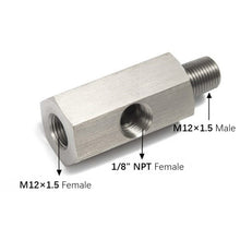 Load image into Gallery viewer, Stainless Steel 1/8"NPT Female To M12 Car Oil Pressure Sensor Connector Joint to NPT Tee Adapter Turbo Accessories Adapter
