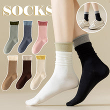 Load image into Gallery viewer, New Korean Fashion Women Cotton Roll Rim Socks Student Sport Cute Stocking Socks Fake Two Pieces Contrast Color Middle Tube Socks For Girls

