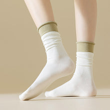 Load image into Gallery viewer, New Korean Fashion Women Cotton Roll Rim Socks Student Sport Cute Stocking Socks Fake Two Pieces Contrast Color Middle Tube Socks For Girls
