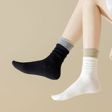 Load image into Gallery viewer, New Korean Fashion Women Cotton Roll Rim Socks Student Sport Cute Stocking Socks Fake Two Pieces Contrast Color Middle Tube Socks For Girls
