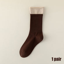 Load image into Gallery viewer, New Korean Fashion Women Cotton Roll Rim Socks Student Sport Cute Stocking Socks Fake Two Pieces Contrast Color Middle Tube Socks For Girls
