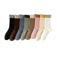 Load image into Gallery viewer, New Korean Fashion Women Cotton Roll Rim Socks Student Sport Cute Stocking Socks Fake Two Pieces Contrast Color Middle Tube Socks For Girls
