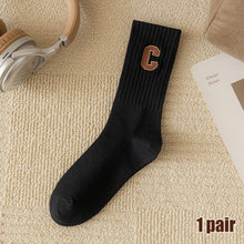 Load image into Gallery viewer, Women's Mid-height Long Tube Warm Cotton Thick Socks Embroidery Letter C Ladies Sports Socks Autumn Winter Korean Fashion Solid Color Harajuku Comfortable Home Sock
