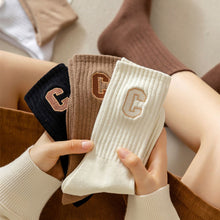 Load image into Gallery viewer, Women's Mid-height Long Tube Warm Cotton Thick Socks Embroidery Letter C Ladies Sports Socks Autumn Winter Korean Fashion Solid Color Harajuku Comfortable Home Sock

