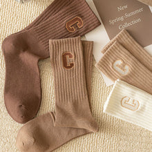 Load image into Gallery viewer, Women's Mid-height Long Tube Warm Cotton Thick Socks Embroidery Letter C Ladies Sports Socks Autumn Winter Korean Fashion Solid Color Harajuku Comfortable Home Sock
