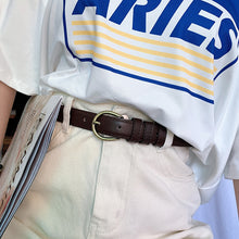 Load image into Gallery viewer, Women's Belt Fashionable Round Buckle Belt With Jeans Cargo Pants Skirt Thin Belt Soft Pu Belt Korea Soft Thin Black Brown Belt
