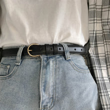 Load image into Gallery viewer, Women's Belt Fashionable Round Buckle Belt With Jeans Cargo Pants Skirt Thin Belt Soft Pu Belt Korea Soft Thin Black Brown Belt
