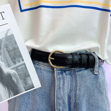 Load image into Gallery viewer, Women's Belt Fashionable Round Buckle Belt With Jeans Cargo Pants Skirt Thin Belt Soft Pu Belt Korea Soft Thin Black Brown Belt
