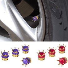 Load image into Gallery viewer, 4Pcs Car Crown Tire Valve Stem Caps with Bling Crystal Rhinestone Chrome Crown Vehicle Tire Caps Covers Accesorios
