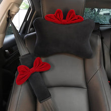Load image into Gallery viewer, Car Seat Belt Shoulder Cover Neck Headrest Pillow Steering Wheel Cover Tissue Box Red Bow

