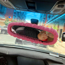 Load image into Gallery viewer, Cute Car Interior Rearview Mirror Cover Plush Rabbit Heart Decoration Auto Rear View Mirror Case Accessories
