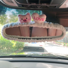 Load image into Gallery viewer, Cute Car Interior Rearview Mirror Cover Plush Rabbit Heart Decoration Auto Rear View Mirror Case Accessories
