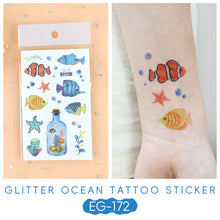 Load image into Gallery viewer, Sparkling Powder Tattoo Sticker Waterproof Animal Ocean Children's Tattoo Sticker Cute Animals Tattoo Stickers
