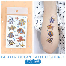 Load image into Gallery viewer, Sparkling Powder Tattoo Sticker Waterproof Animal Ocean Children's Tattoo Sticker Cute Animals Tattoo Stickers
