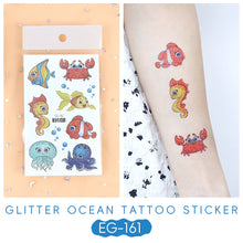 Load image into Gallery viewer, Sparkling Powder Tattoo Sticker Waterproof Animal Ocean Children's Tattoo Sticker Cute Animals Tattoo Stickers
