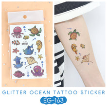 Load image into Gallery viewer, Sparkling Powder Tattoo Sticker Waterproof Animal Ocean Children's Tattoo Sticker Cute Animals Tattoo Stickers
