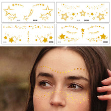 Load image into Gallery viewer, Waterproof Gold Face Tattoo Sticker Party Makeup Music Festival Tattoo Sticker Fashion Temporary Face Art Tattoo
