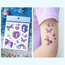 Load image into Gallery viewer, Waterproof Glitter Tattoo Sticker Cartoon Mermaid Unicorn Children Tattoo Sticker Cute Funny Body Art Tattoo
