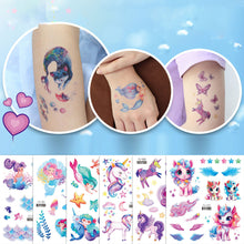 Load image into Gallery viewer, Waterproof Glitter Tattoo Sticker Cartoon Mermaid Unicorn Children Tattoo Sticker Cute Funny Body Art Tattoo
